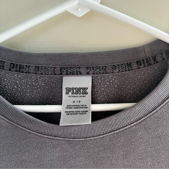 PINK crewneck sweatshirt varsity sweater logo victorias secret sweater gray grey - Picture 2 of 10